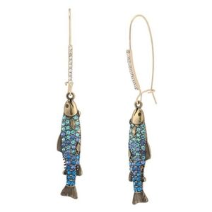 🐟▪️BETSEY JOHNSON▪️ Crystal Sardine Fish Dangle Earrings NEW